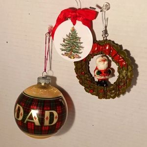 Vintage Hallmark 1976 Santa Twirler Dad 1980 Ball & Spode plastic tree Ornaments